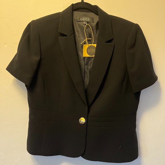 Kasper Black Short Sleeved Blazer Gold Button Size 14 - Picture 1 of 4